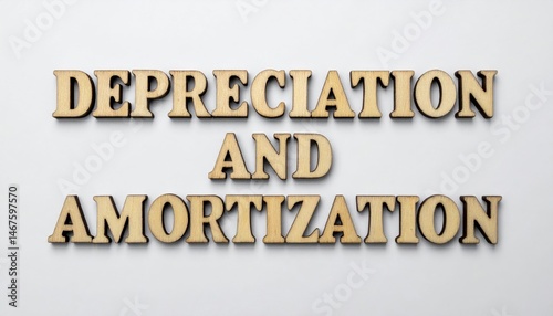 Closeup of depreciation and amortization wooden text neutral background financial concept clean environment