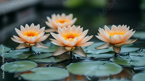Four water lilies on pond