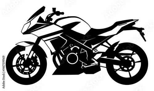 Powerful Sportbike Illustration Black and White Motorcycle Design