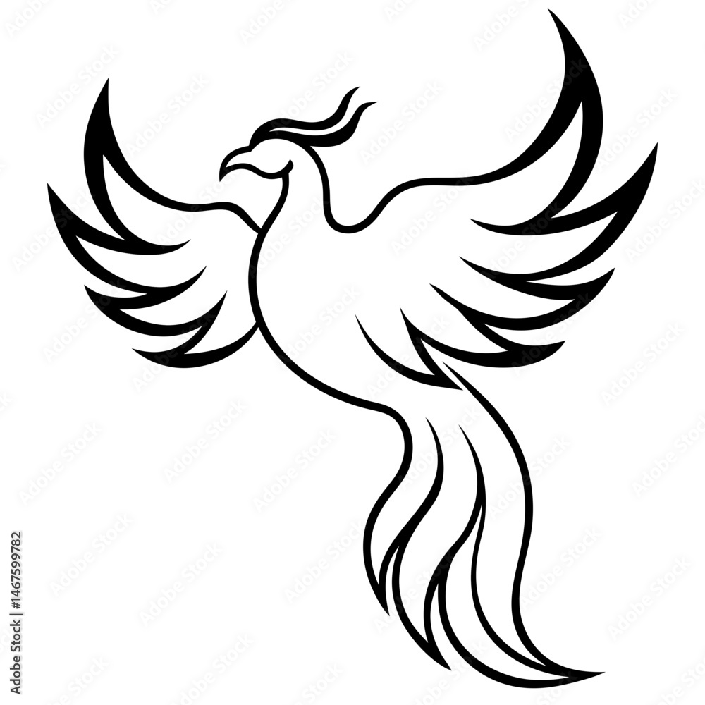 Fototapeta premium Flying phoenix bird outline silhouette vector illustration