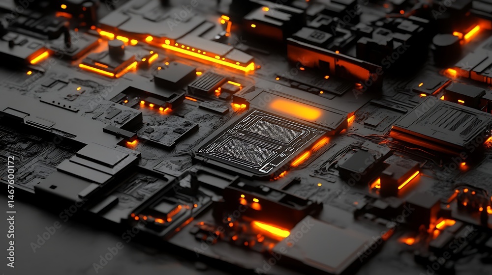 Fototapeta premium Futuristic circuit board, glowing components