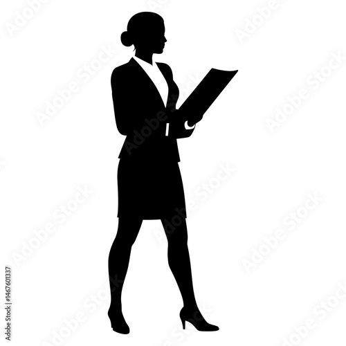 Silhouette of a Businesswoman Reviewing Documents Professional, Confident, and Focused