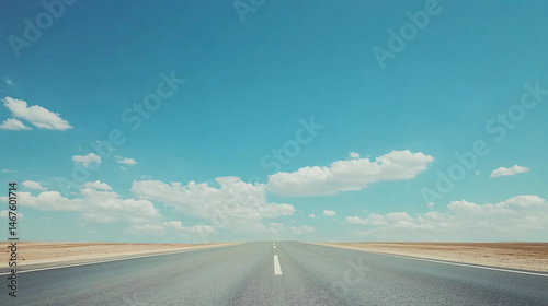An endless road leads towards the horizon under a clear blue sky, inviting travel and exploration.