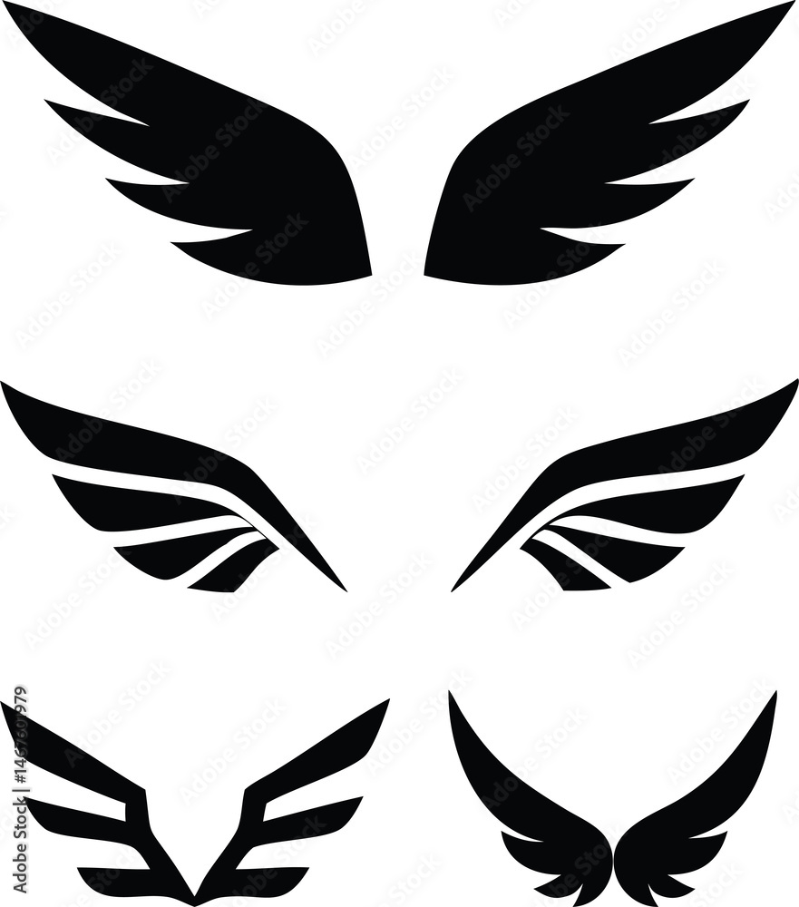 Obraz premium Vector illustration of black wings icons logo set