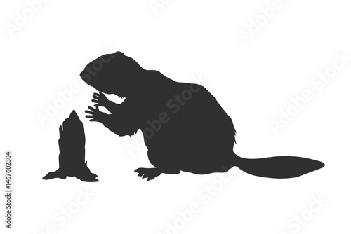 Beaver isolated silhouette. Groundhog black drawing. River animal template. Zoo logo template. Forest wildlife