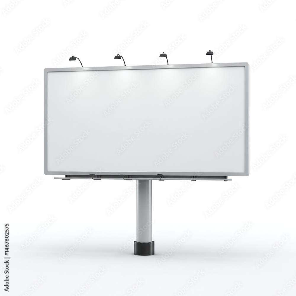 White Billboard with Spotlights on Metal Pole