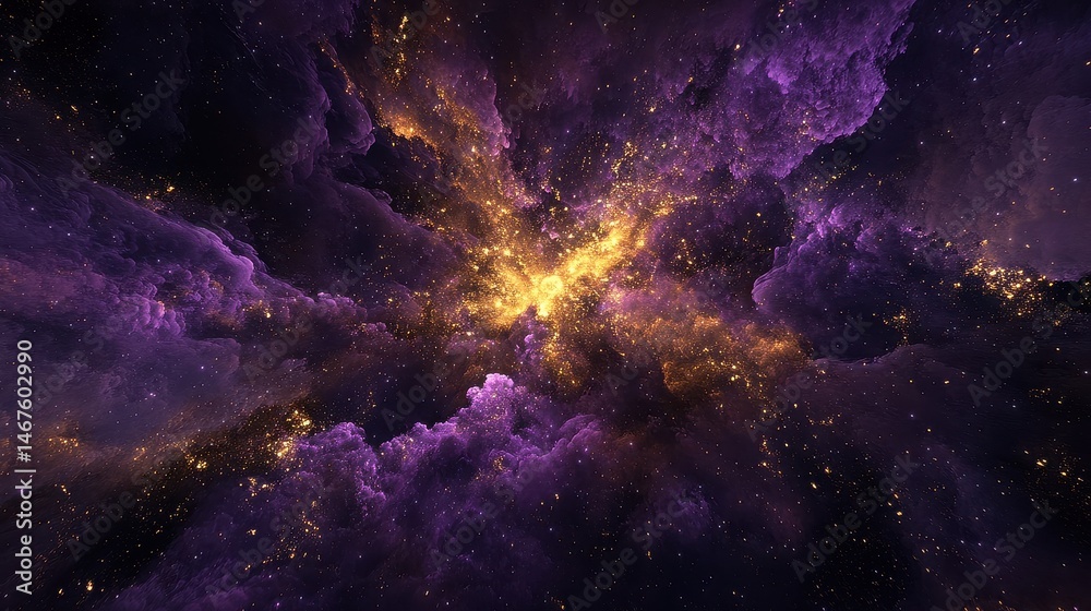 Obraz premium Spectacular Night Sky Fireworks Display Purple and Gold Explosion of Light.