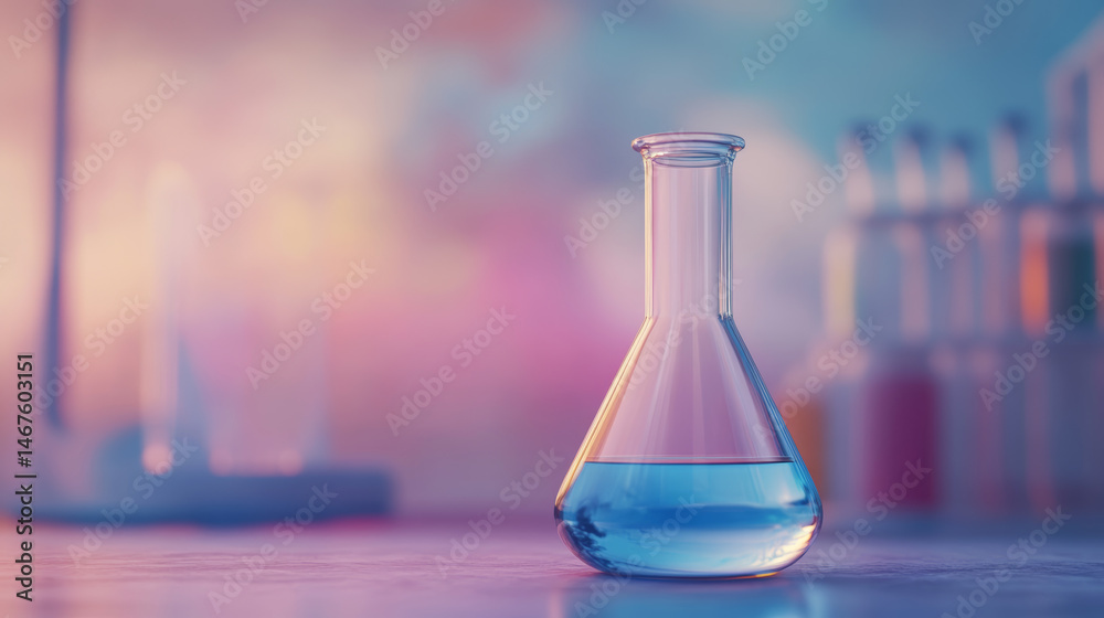 A glass beaker filled with blue liquid sits on a table A glass beaker filled with blue liquid sits on a table