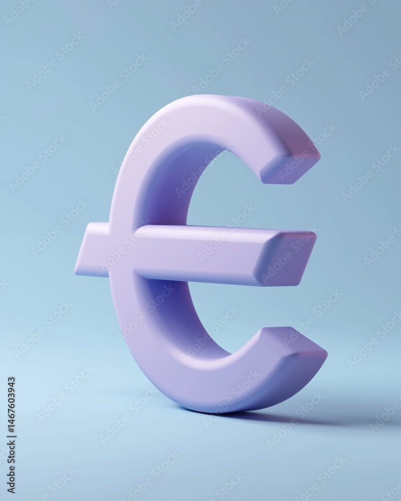 Obraz premium 3D Euro Symbol in Purple Tone on Blue Background