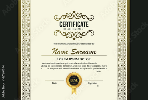 Classic gold certificate of achievement award template