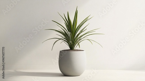 Elegant Dracaena Plant in a Minimalist Concrete Pot on a Bright Background
