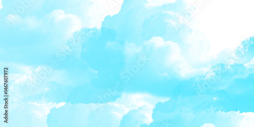 sunny sky blue light watercolor background. Aquarelle painting brush effect card paper textured canvas cloudy smoke space for text, entertaining card, template. aquamarine color graphics illustration
