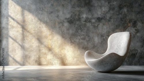Armchair sits beneath sunlit, textured wall