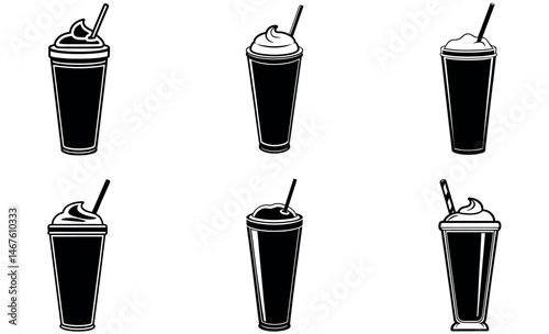 Black and White Milkshake Silhouette Icons Collection