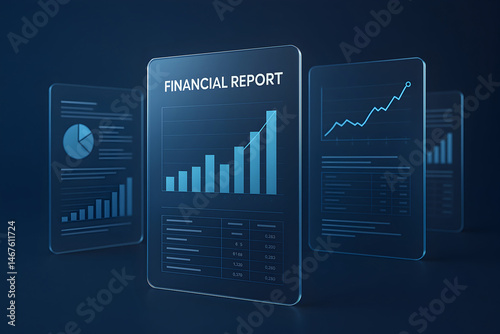 Obraz na płótnie A modern, digital representation of financial reports showcasing various graphs and data analytics. Ideal for illustrating business growth, analysis, and finance-related concepts. w salonie