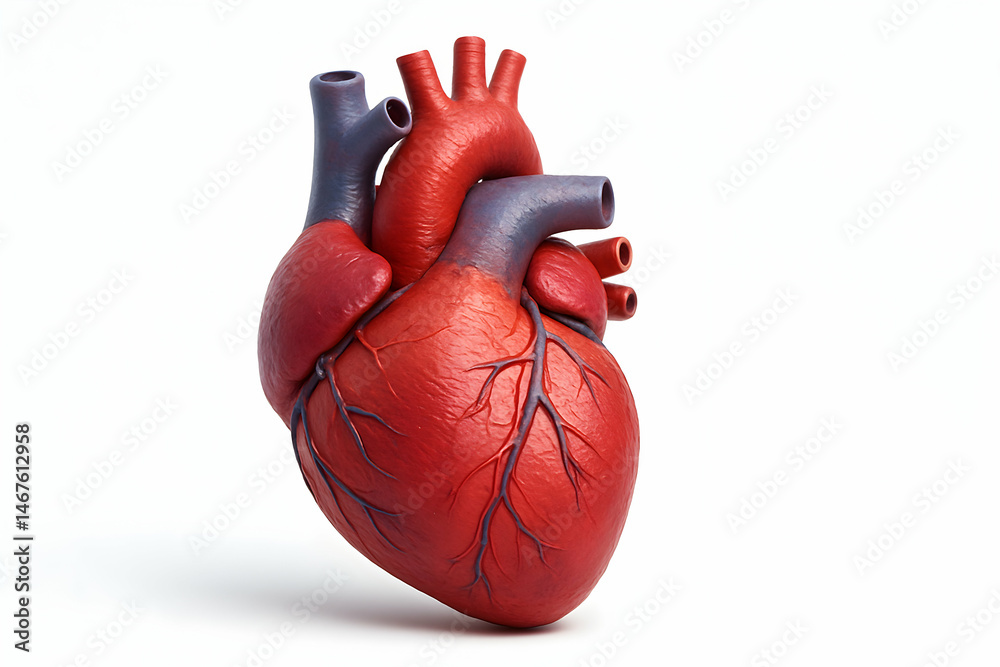A realistic anatomical model of a human heart showcasing detailed structure, perfect for educational purposes in biology and medicine.
