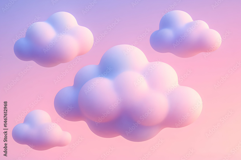 A serene sky filled with fluffy clouds in soft pastel colors. Ideal for conveying tranquility, peace, or dreaming. Perfect for designs needing a calming and uplifting backdrop.