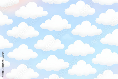 Obraz na płótnie A serene and whimsical pattern of fluffy white clouds against a bright blue sky, perfect for creating a calming atmosphere in design projects or enjoying nature's beauty. w salonie