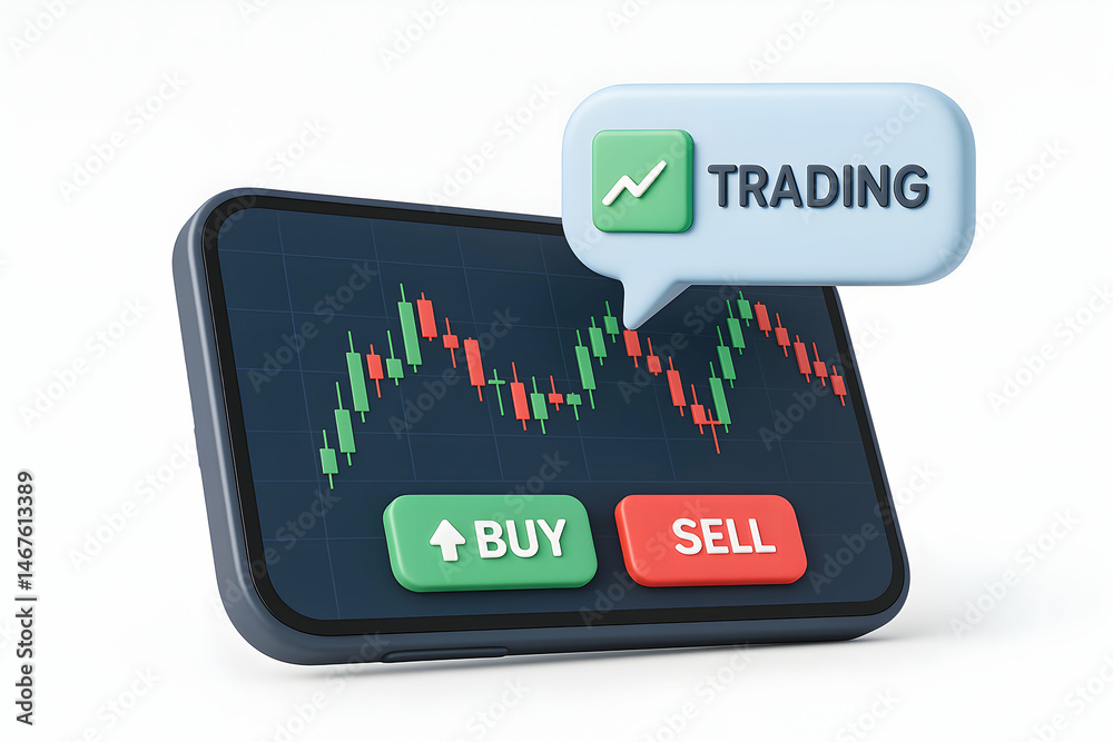 A smartphone displaying a trading chart with buy and sell buttons, symbolizing the financial markets and investment opportunities in digital trading.