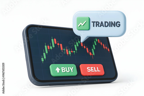 Obraz na płótnie A smartphone displaying a trading chart with buy and sell buttons, symbolizing the financial markets and investment opportunities in digital trading. w salonie
