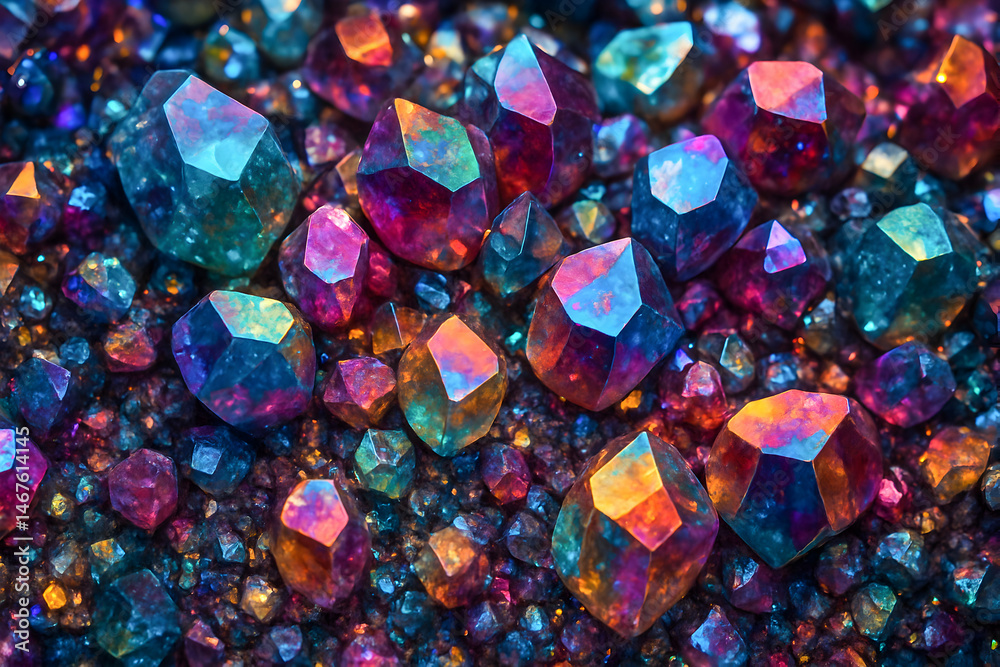 A stunning close-up image of colorful crystals showcasing a range of vibrant hues, highlighting their natural beauty and intricate facets, perfect for decorative or artistic purpos