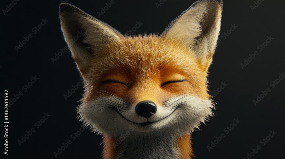 Cheerful fox portrait with a warm expression against dark backdrop Cheerful fox portrait with a warm expression against dark backdrop