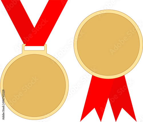 Set of vector images of gold medal isolated on transparent background.