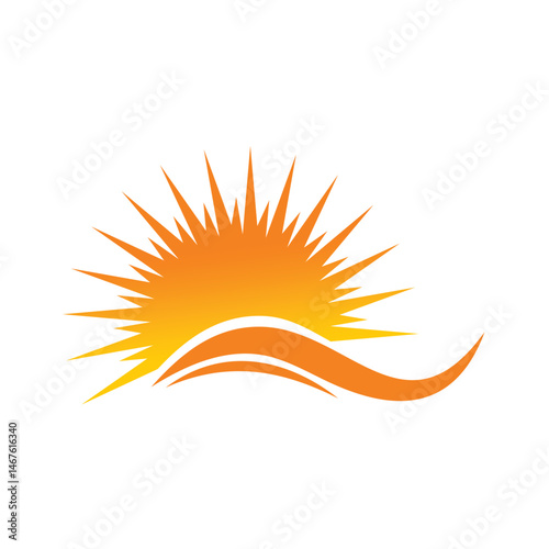 Sunrise Logo Design with Wave and Sun Rays – Sun Vector Illustration