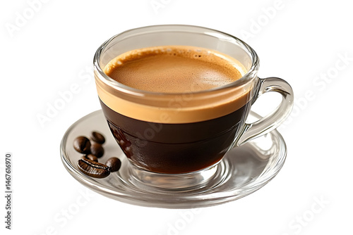Espresso in glass cup with coffee beans
