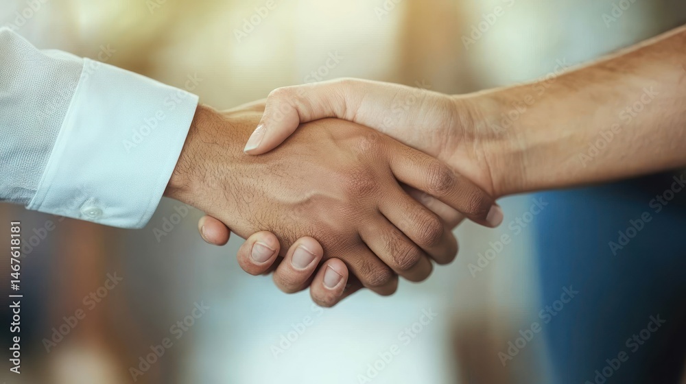 Two hands shaking in a business meeting with blurred background Two hands shaking in a business meeting with blurred background