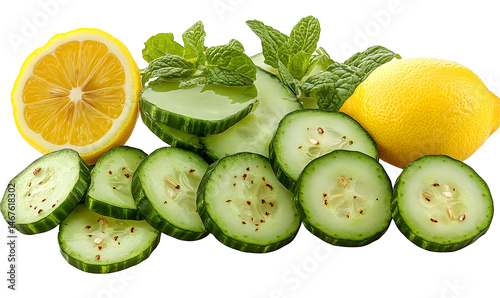 Fresh lemon and cucumber slices