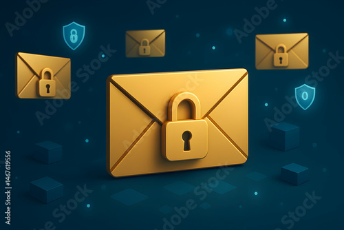 A visual representation of secure digital communication featuring locked envelopes against a blue background, symbolizing privacy and email security in the modern digital landscape