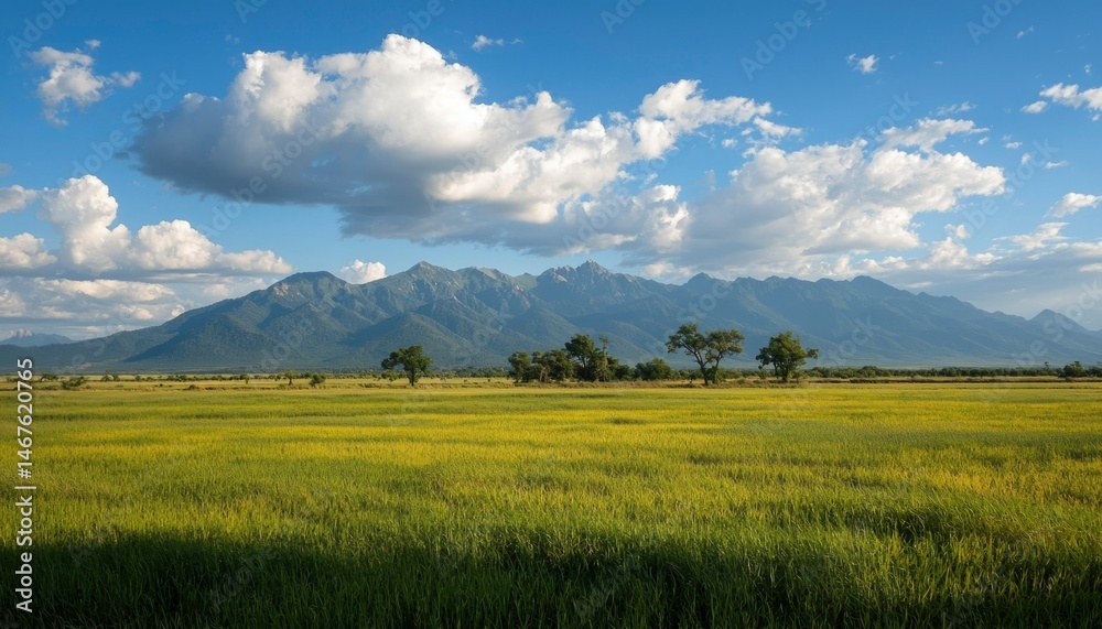 Fototapeta premium Sunny valley with mountains
