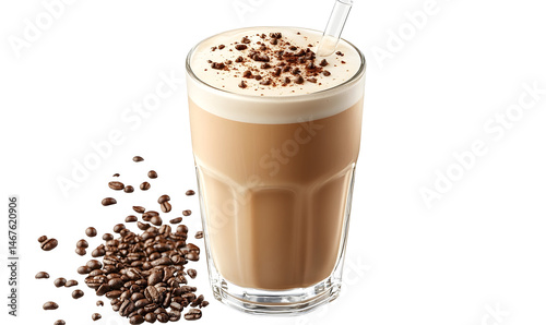 Iced coffee drink with chocolate topping