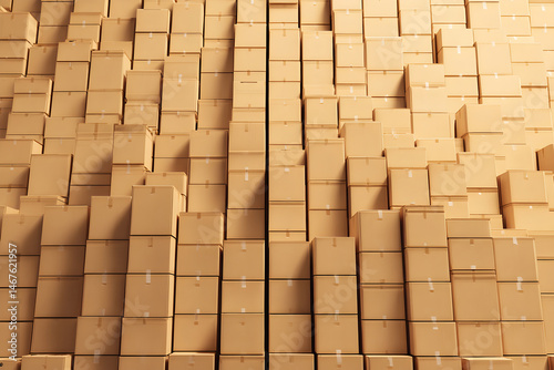 Warehouse inventory visual showcasing stacked corrugated cardboard boxes pattern