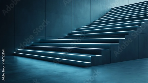 Futuristic stairs in dark room