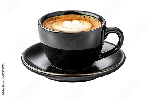 Latte art in dark coffee cup