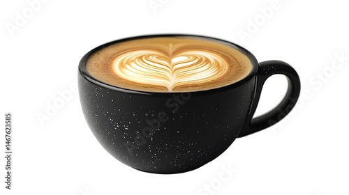 Latte art in dark mug