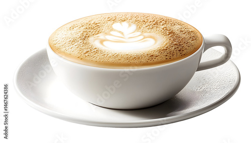 Latte in white mug with latte art