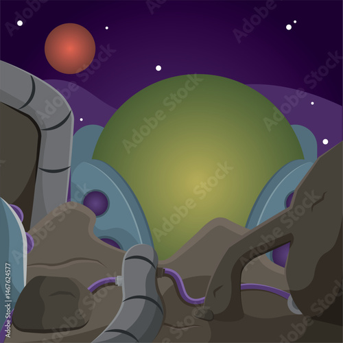 Alien machinery landscape. Vector