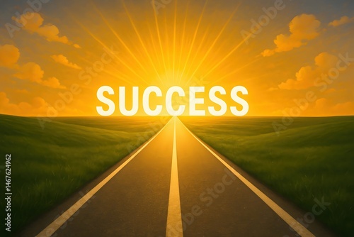 An inspiring image of a road leading towards a glowing sunrise, symbolizing the journey to success and opportunities in life and business.