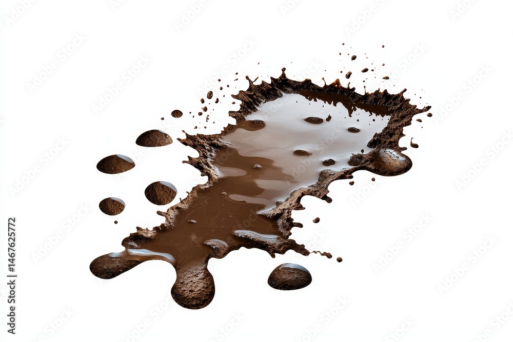Fototapeta premium Brown Mud Splatter on White Background - A high-resolution of a brown mud splatter against a clean white background. Ideal for texture, design, or grunge elements