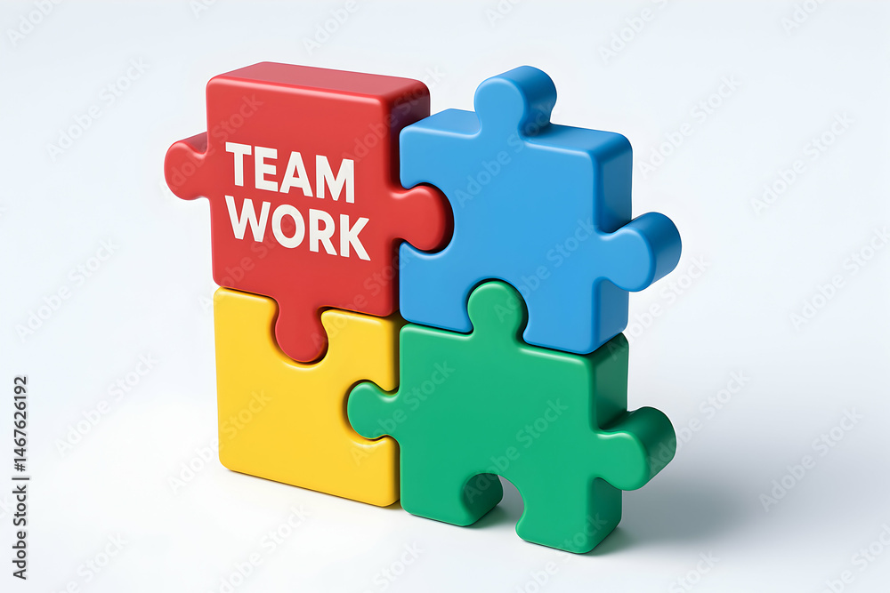 Creative puzzle pieces in bright colors symbolize teamwork and collaboration. Perfect for illustrating concepts of unity, group dynamics, and cooperative efforts in the workplace.