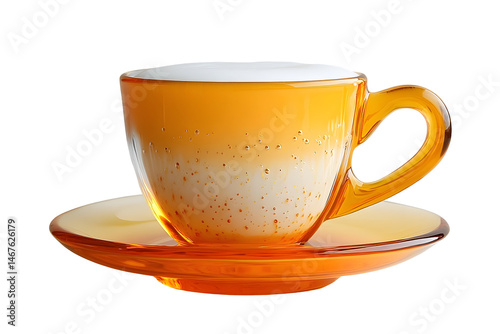Orange glass coffee cup and saucer