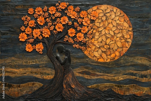 Embrace of Nature: Artistic Couple Beneath a Blossom Tree