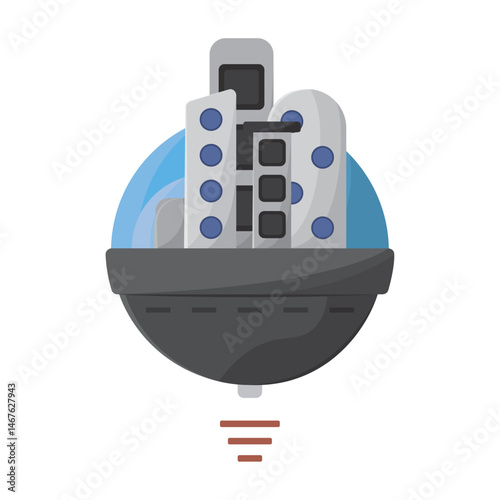Futuristic dome cityship. Vector