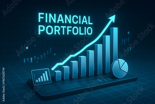 Obraz na płótnie This digital illustration depicts a financial portfolio with an upward graph, emphasizing growth and success in investments. Perfect for financial analysis, business presentations. w salonie