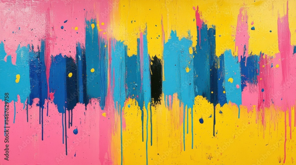 Fototapeta premium modern pink blue yellow oil canvas