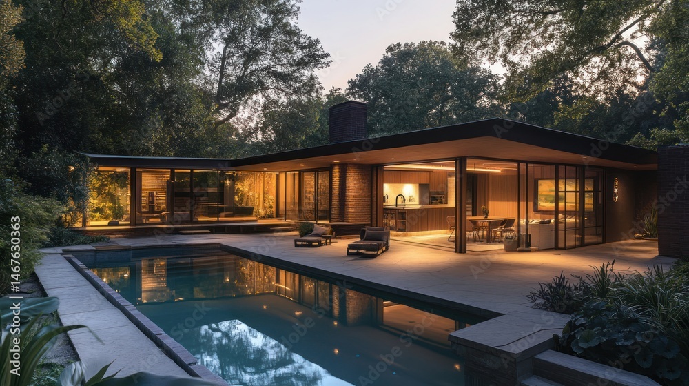 Fototapeta premium Modern home with pool at twilight (1)