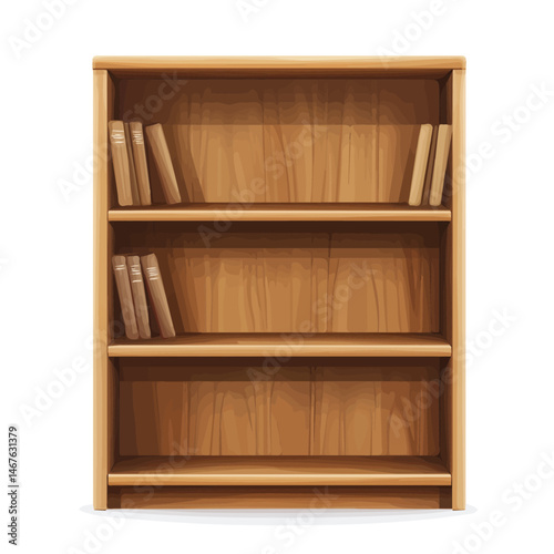 Wooden Bookshelf Flat vector, minimalist design, isolated on a white background.